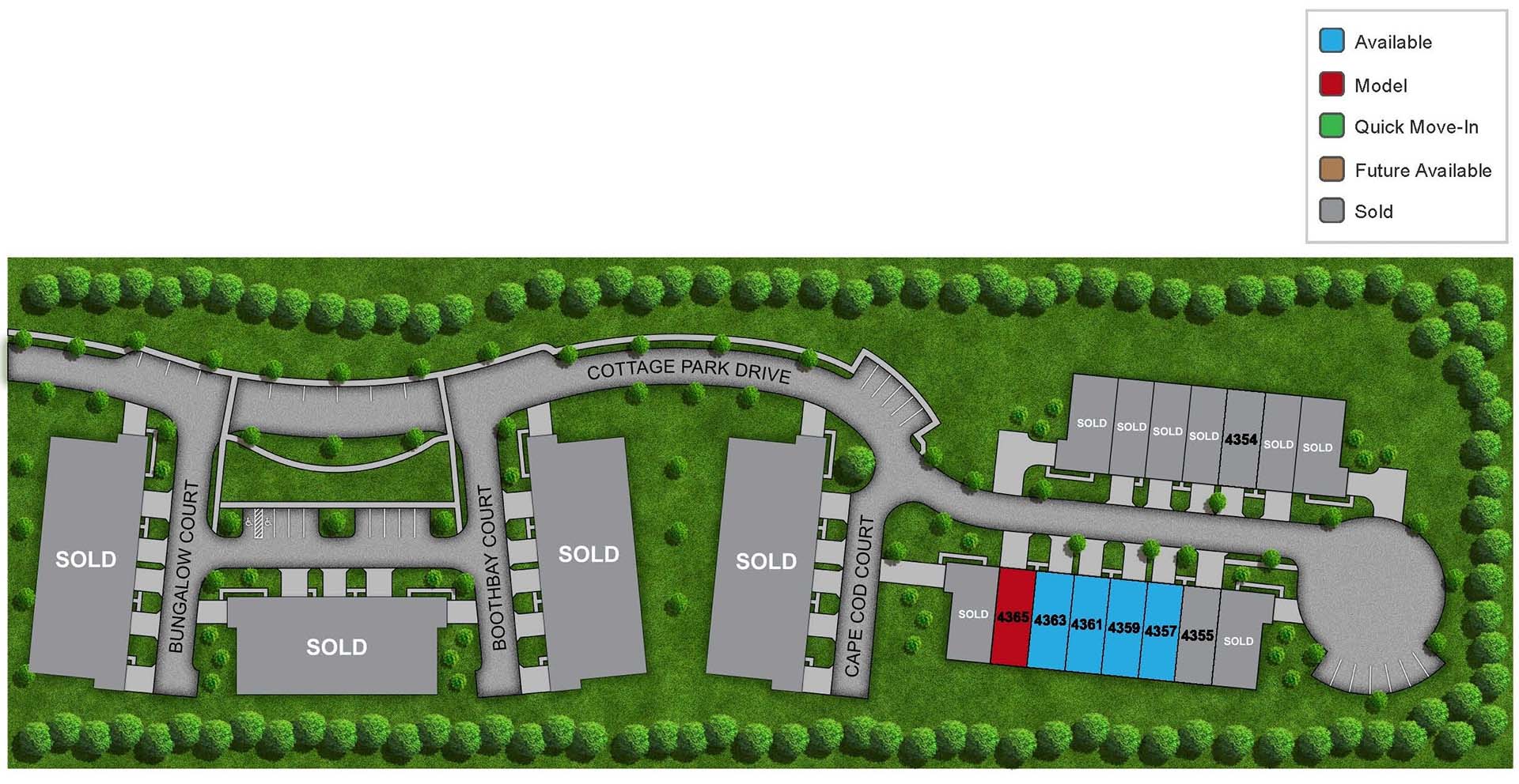 Cottages of Beavercreek site map, sold and available properties
